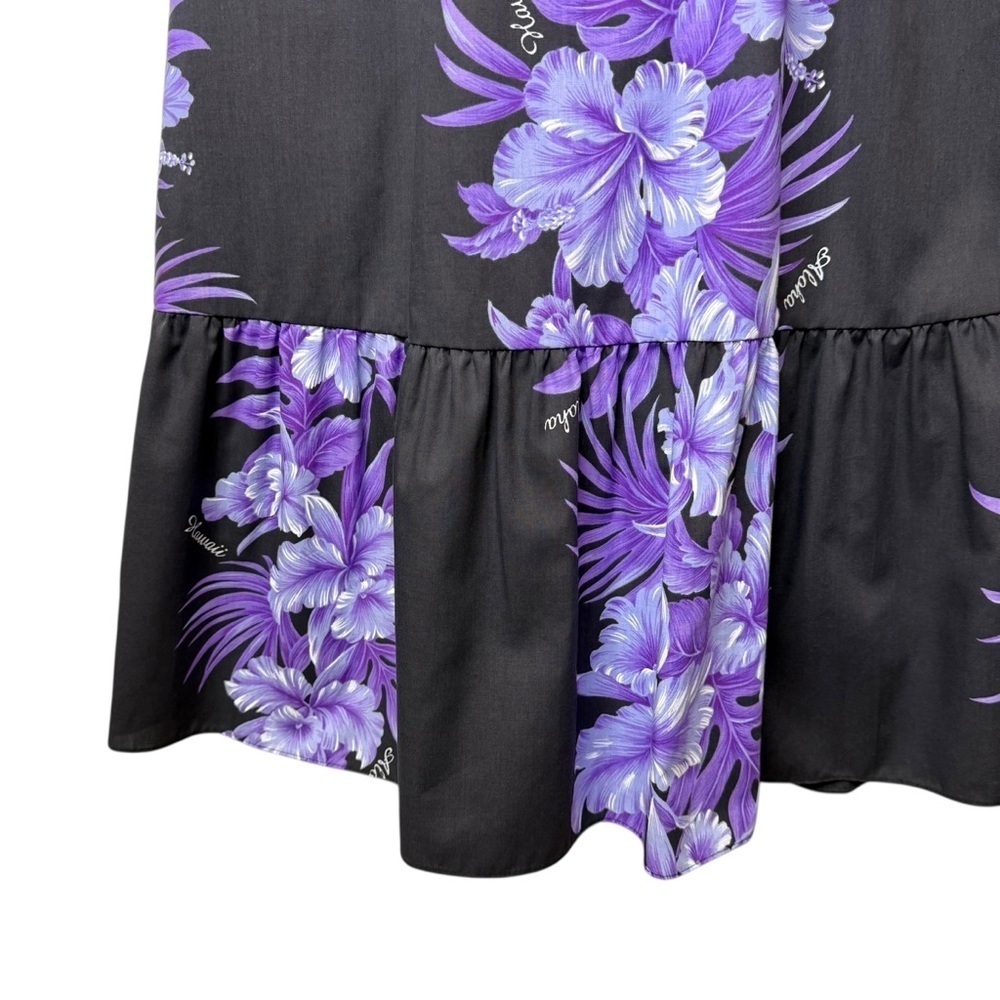 Vintage Jade Fashions Hawaiian Purple Floral Cotton Midi Sweetheart Dress Sz L - Picture 8 of 13